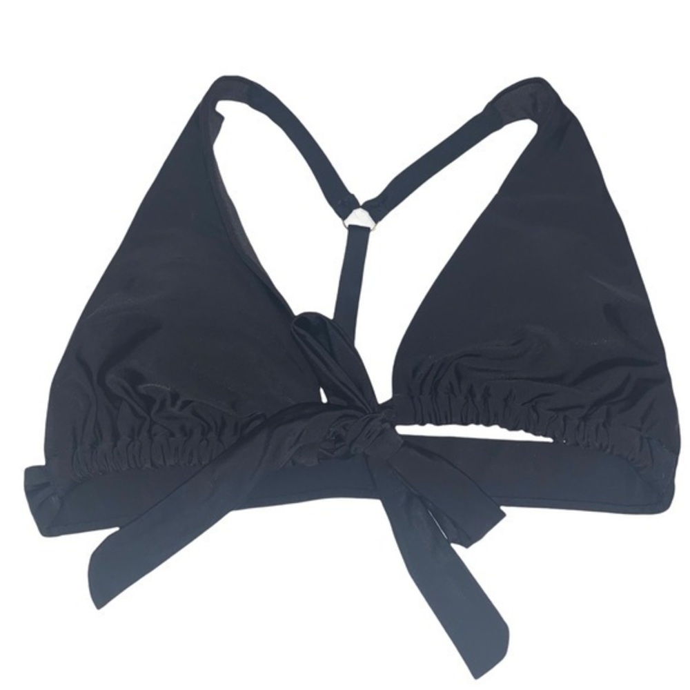 Time & Tru size S black ruched T-back tie front padded bikini top gold hardware